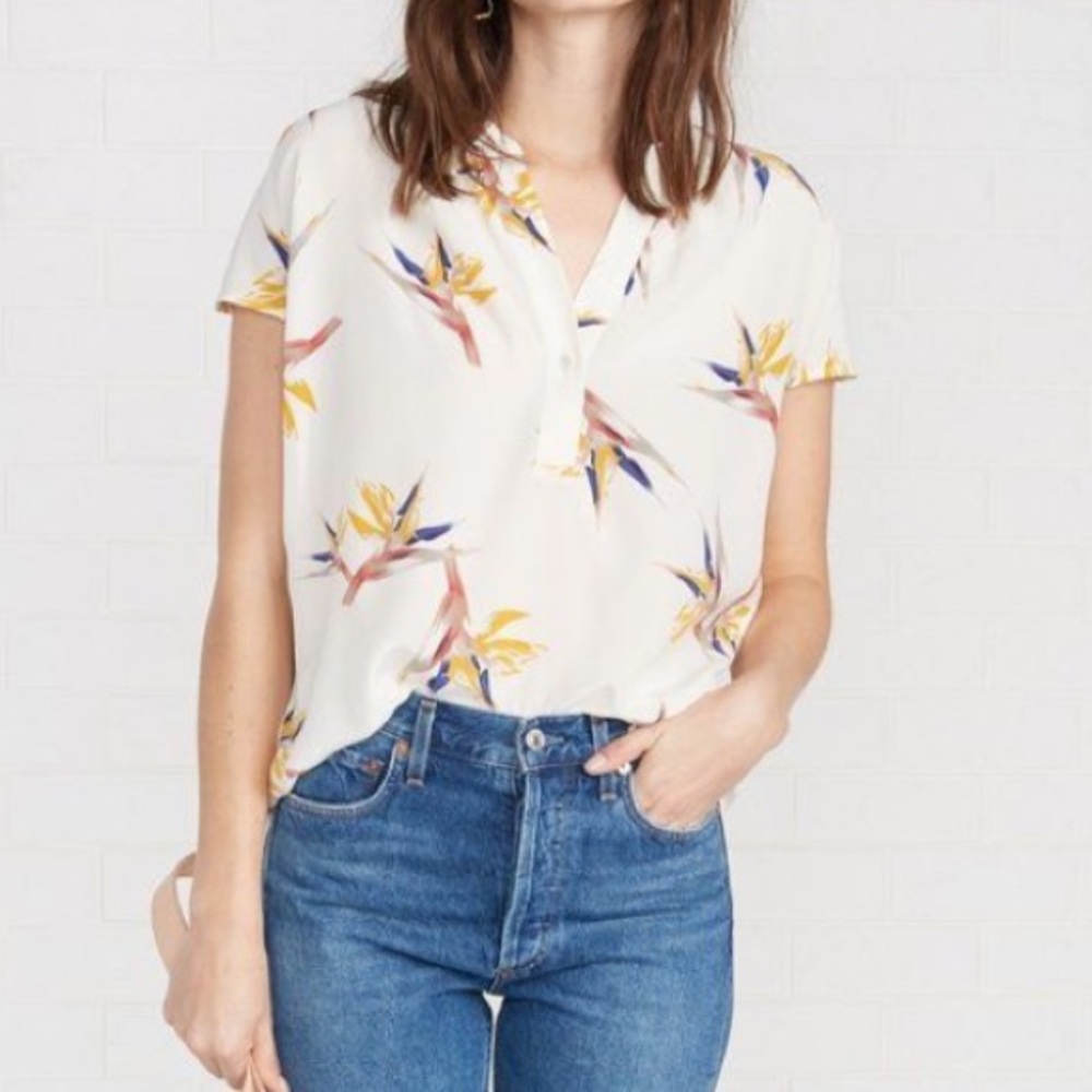 Renata Silk Blouse in Ivory Bird of Paradise